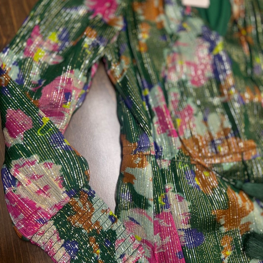 New! Fabulous Holiday Hostess Dress - Green, gold and florals - Picture 3 of 4